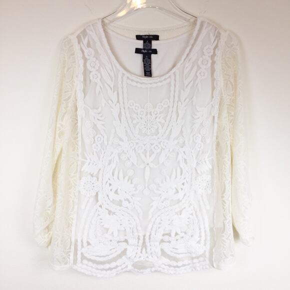 Style & Co | Boho Cream Lace Top 2 piece Set - Picture 1 of 4